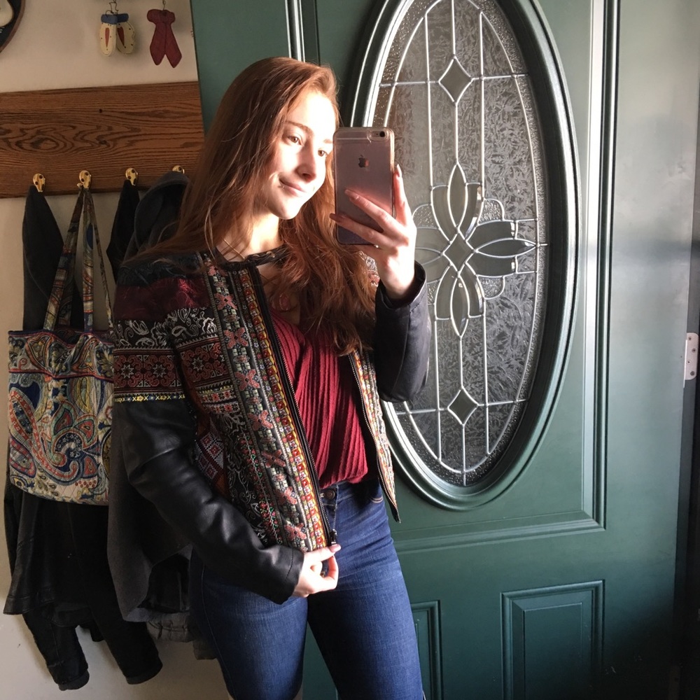 Faux leather jacket with stitching